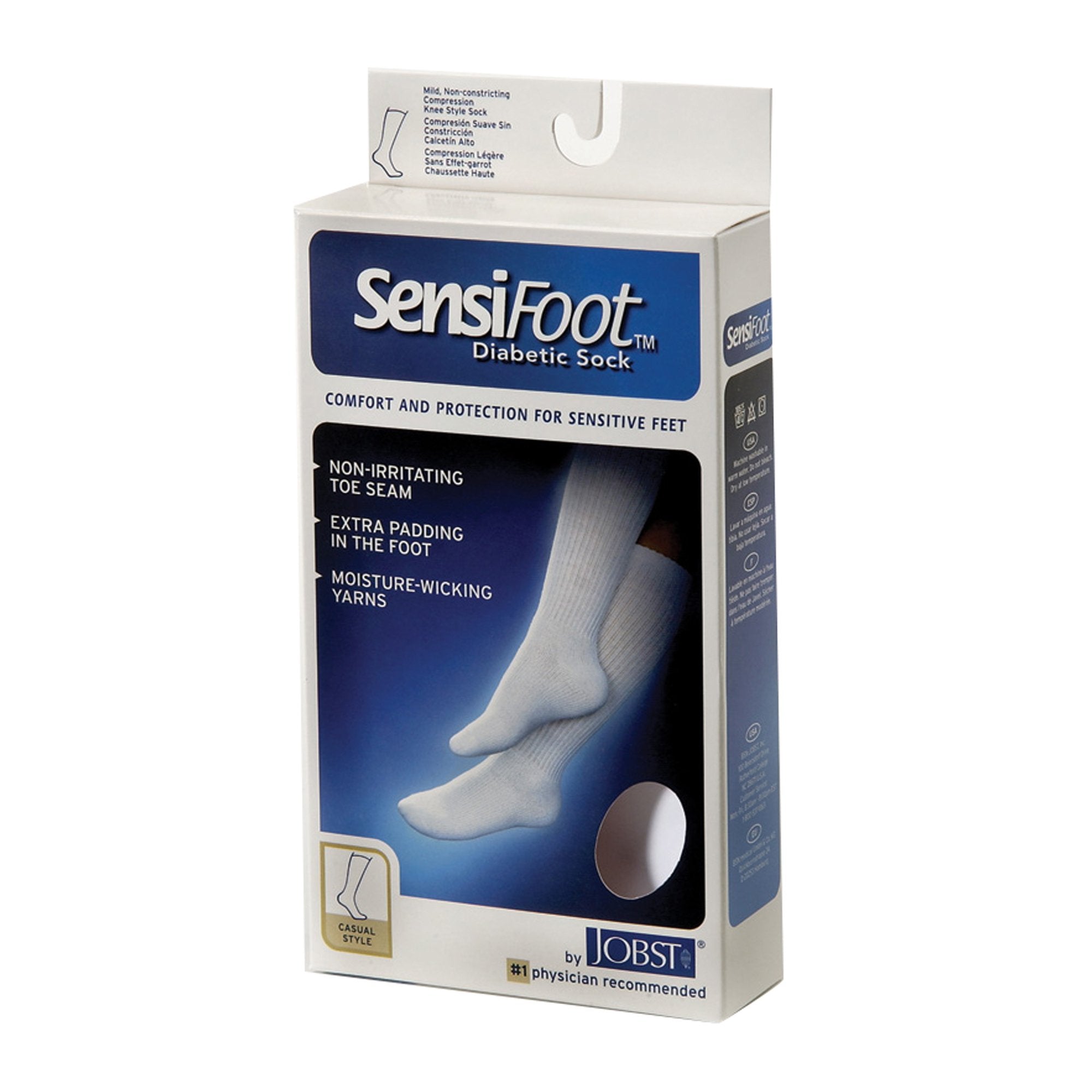 JOBST SensiFoot Diabetic Compression Socks, Knee High, White, Closed Toe, Medium (1 Unit)
