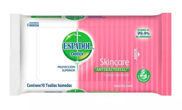 10 Unit Pack of Dettol Skincare Antibacterial Wet Towels Espadol: 99.9% Germs Elimination & Hypoallergenic