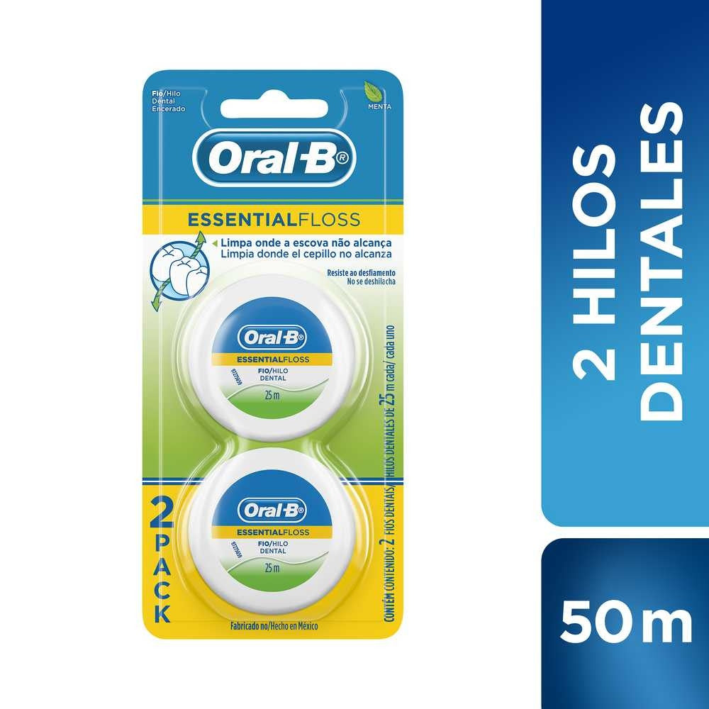 2 Pack Oral B Essential Floss Dental Threads 50m - Reduces Cavities & Gum Disease Risk