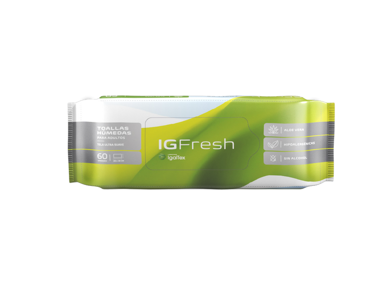 60 Units of IG FRESH Ultra Soft Wetted Towels for Adults - Natural & Hypoallergenic, Prevents Dryness & Dehydration