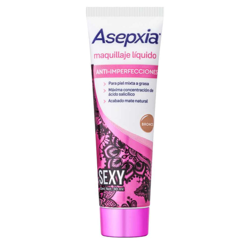 Asepxia Sexy Skin Liquid Makeup Bronze (30Ml/1.01Fl Oz) with Salicylic Acid, SPF 15, Oil-Free, Hydration & Non-Comedogenic - Ideal for Combination to Oily Skin