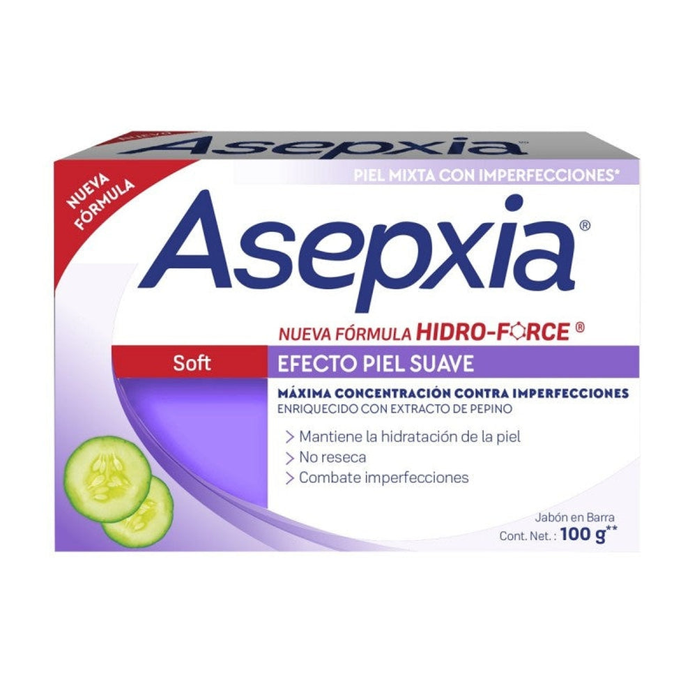 Asepxia Soft Soap Bar (100Gr/3.38Oz) with Cucumber Extract - Dermatologically Tested & Approved, Resealable Packaging