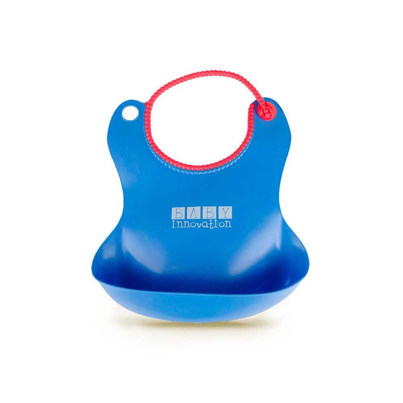 Baby Innovation Waterproof Bib Blue: Soft Silicone, Large Pocket, and Secure Snap Closure