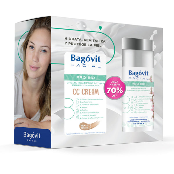 Bagovit Facial Kit Cc Cream X 50 Gr + Micellar Water (200Ml/6.76Fl Oz) with Peach Flower Extract & Witch Hazel for Hydrated Skin