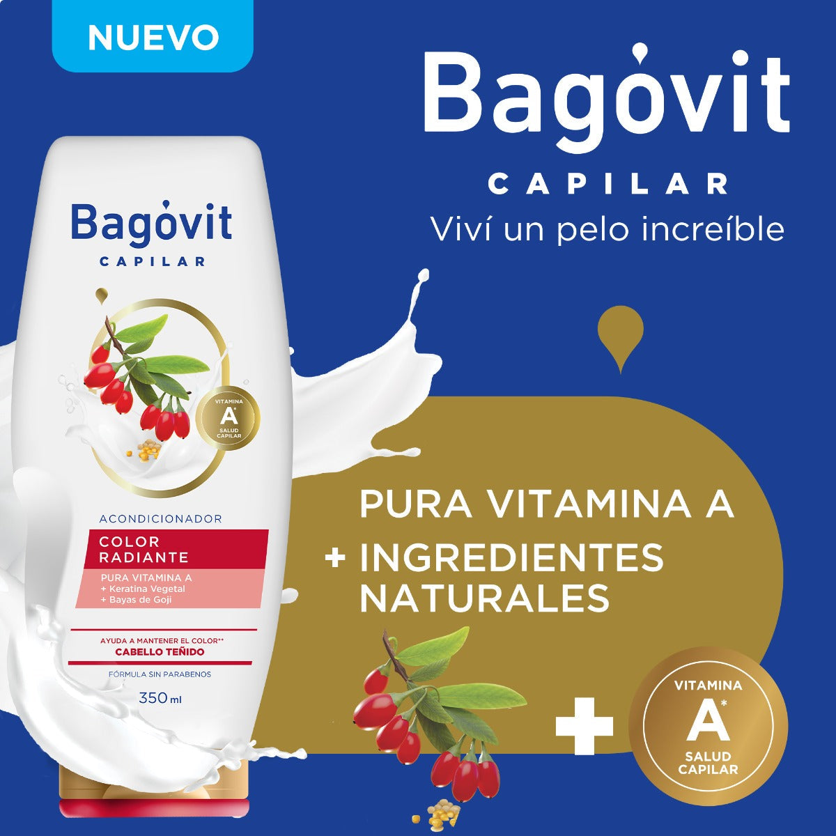 Bagovit Radiant Color Conditioner - 350ml/11.83fl Oz with Pure Vitamin A, Vegetable Keratin & Goji Berries