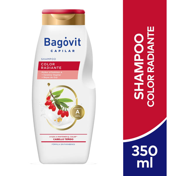 Bagovit Radiant Color Shampoo with Pure Vitamin A, Vegetable Keratin, Goji Berries for Reactivated Damaged Hair and Increased Hair Thickness 350Ml / 11.83Fl Oz