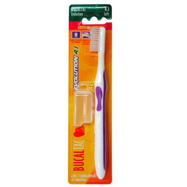 Bucal Tac Tac Evolucion 4.1 Soft Oral Toothbrush - 4 Rows of Soft Bristles, Longer Neck & Non-Slip Grip (1 Unit)