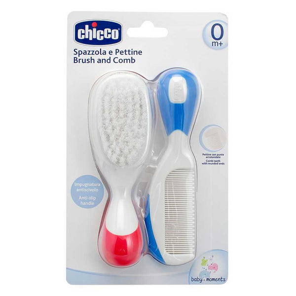 Chicco Neutral Brush and Comb Set - Soft Cushion Ergonomic Design, High-Quality Materials, Easy to Clean and Maintain