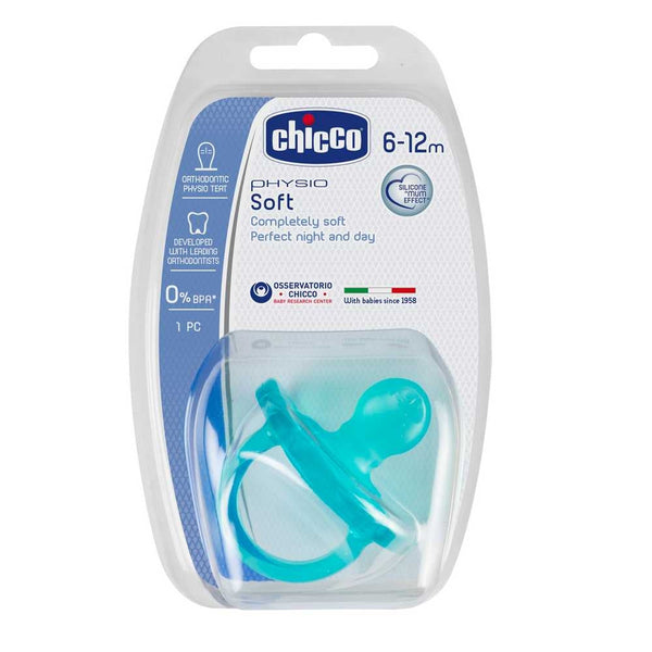 Chicco Physiosoft 6-12M Pacifier - Light Blue - Safe, Hypoallergenic & Ventilated