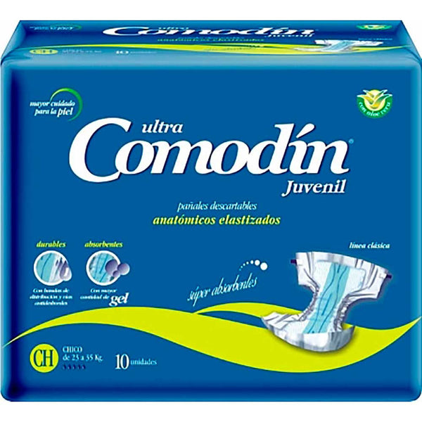 Comodin Junior Boy's Anatomical Adult Diaper (10 Units) - Elasticated, Double Restickable Tape, Ultra Thin!