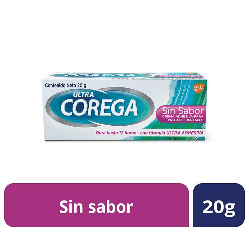 Corega Adhesive For Dental Prosthetics Ultra Cream No Flavor (20Gr / 0.70Oz) - Non-Zinc, Natural Ingredients, Easy to Apply, Hypoallergenic
