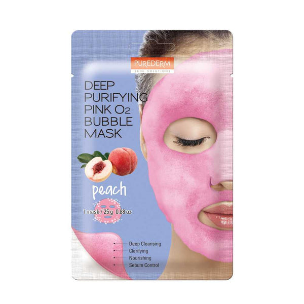 Deep Purifying Pink O2 Bubble Mask Purederm: Natural Ingredients for Hydrated, Brightened, and Protected Skin (1 Mask - 25Gr / 0.88Oz)