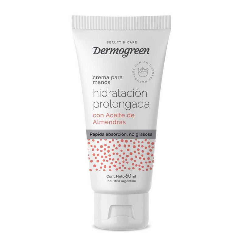 Dermogreen Long Hydration Hand Cream C/Ac.Almond: Fast Absorbing, Vitamin E & Almond Oil, Non-Greasy, Paraben-Free 60Ml / 2.02Oz
