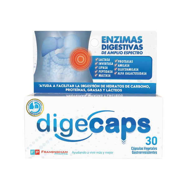 Digecaps Digestive Enzymes: 30 Units of Gastro-Resistant Vegetable Capsules for Carbohydrates, Proteins, Fats & Dairy Digestion