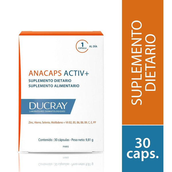 Ducray Anacaps Activ+ Anti Hair Loss Supplement - 30 Tablets for Women & Men | Nourish & Stimulate Hair & Nail Growth