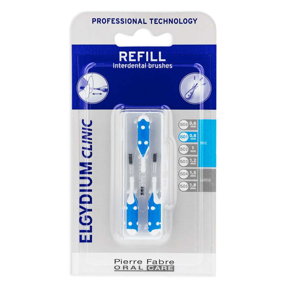 Elgydium Clinic Interdental Replacement Flex+Trio Blue: Ergonomic Handle and Soft Bristles for Easy Access to Interdental Spaces