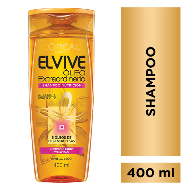 Elvive Loreal Paris Universal Nutrition Extraordinary Oil Shampoo: 5 Flower Oils for Intense Repair, Color Protection and UV Protection (400Ml / 13.52Fl Oz)