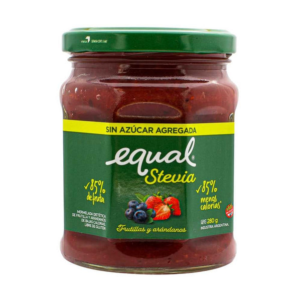 Equal Stevia Strawberry and Blueberry Jam - No Artificial Sweeteners, Colors, or Preservatives - High Fiber, Low Fat, Vegan Friendly, Kosher Certified 280Gr / 9.46Oz