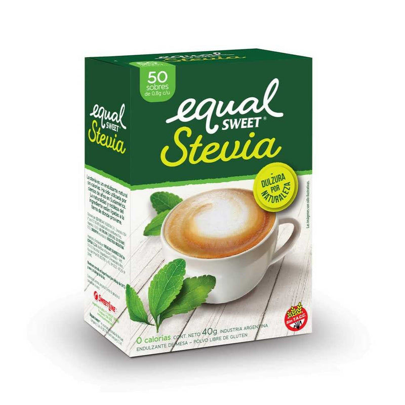 Equalsweet Stevia Envelopes X 50 Units Each: Natural, Zero Calorie Sweetener with Zero Sugar, Carbohydrates & Glycemic Index 0.8Gr / 0.028Oz