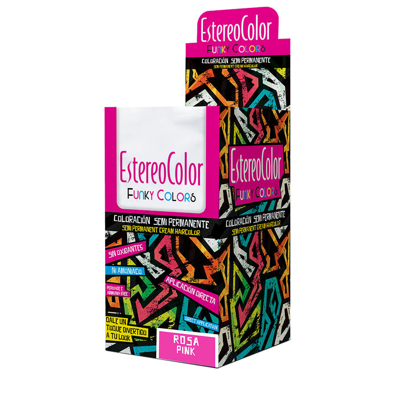Estereocolor Funky Colors Pink Tone: Vivid Semi-Permanent Colors Lasting 6-12 Washes - 47Gr / 1.65Oz