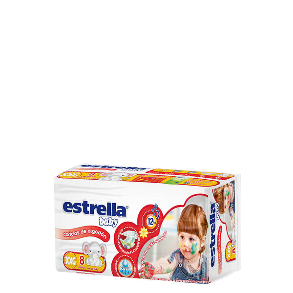 Estrella Baby Caresses XXG Cotton Diapers: 8 Units with 14+ Kg Absorbency, Leak-Proof & Eco-Friendly