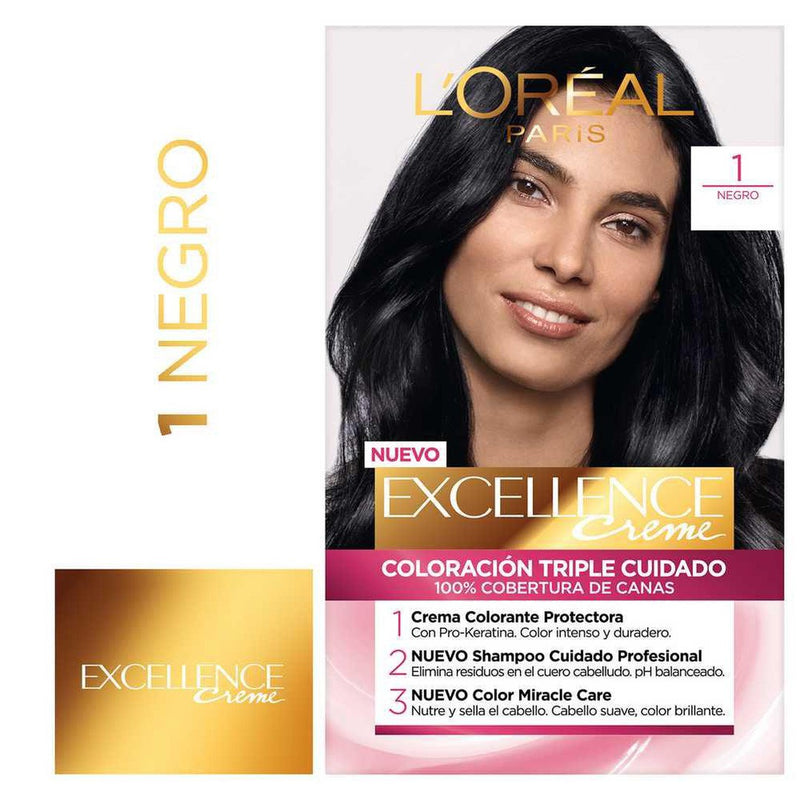 Excellence Permanent Hair Coloring Creme 1 Black - 47Gr/1.65Oz - Pro-Keratin, Ceramide & Conditioning Ingredients for Long-Lasting Color Results