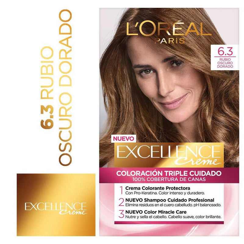 Excellence Permanent Hair Coloring Creme 63 - 47Gr / 1.65Oz - Dark Golden Blonde for Brightening and Protecting Hair