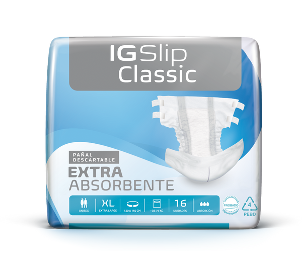 Extra Large Adult Diapers with 16 Units, Absorbency, Breathability, Anti-Leakage, Anti-Bacterial, Hypoallergenic and Odor Control - Ig Slip Classic Stretch