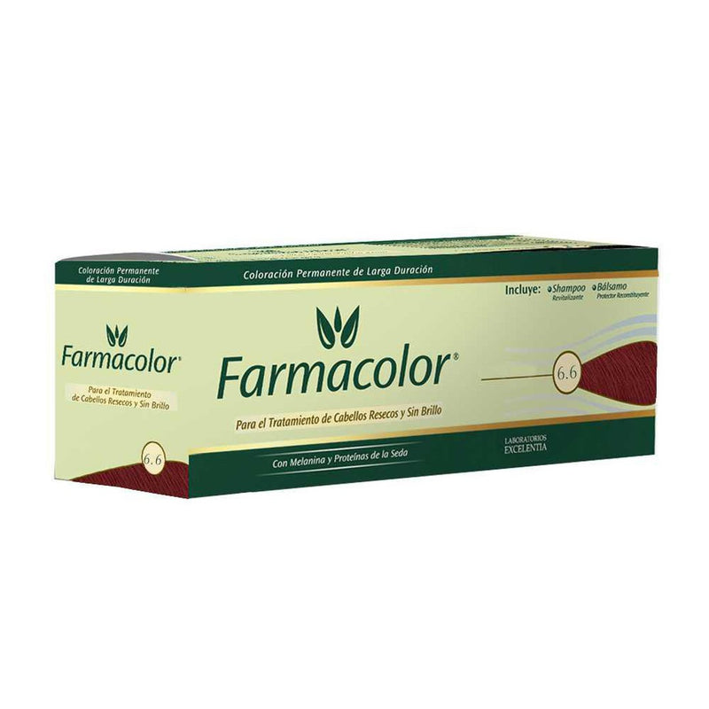 Farmacolor Hair Coloring Nbr 6.6 | 47Gr / 1.65Oz | Permanent Tincture + Shampoo + Balm + Leaflet | Natural Ingredients for Long-Lasting Color
