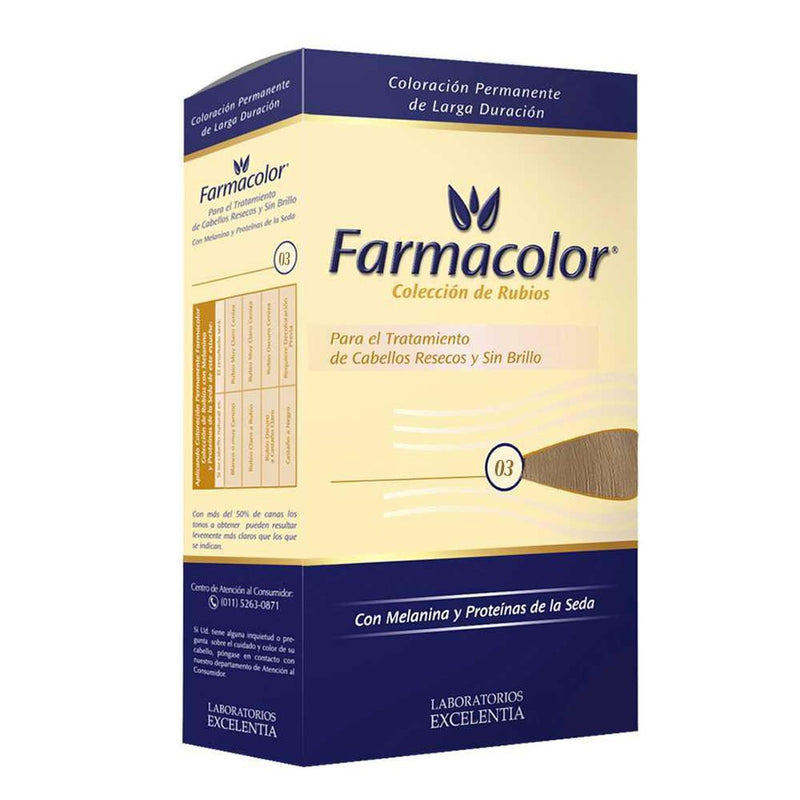 Farmacolor Individual Hair Coloring Kit Color Nbr 03 - 47Gr/1.65Oz Permanent Hair Dye with Activating Cream, Balm, Shampoo Sachet, Disposable Gloves