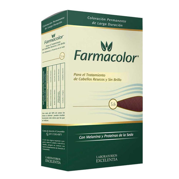 Farmacolor Individual Hair Coloring Kit Color Nbr 5.6 - Permanent 47Gr/1.65Oz with Activating Cream, Balm, Shampoo Sachet, Gloves & Instructions
