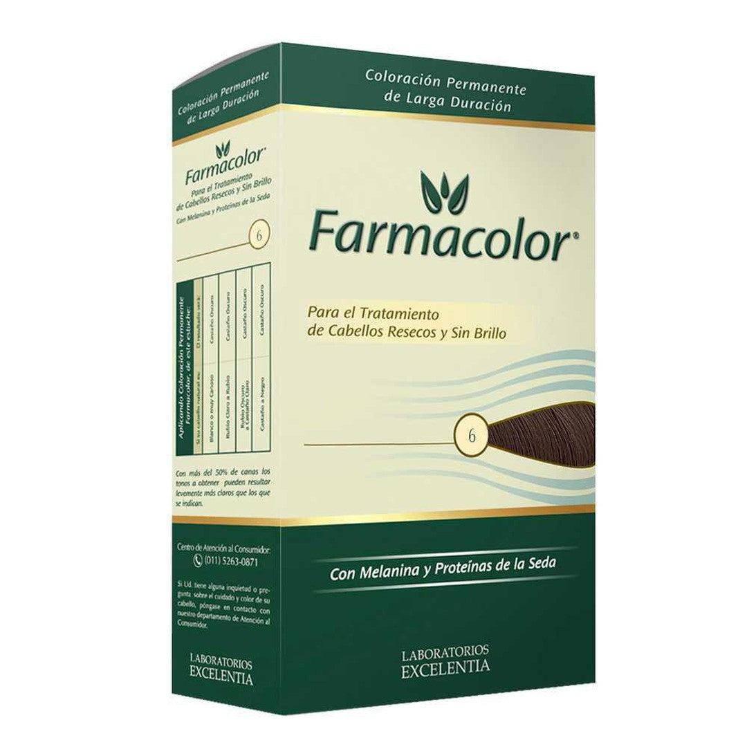 Farmacolor Individual Hair Coloring Kit Color Nbr 6 - 47Gr / 1.65Oz Ammonia-Free Permanent with Activating Cream, Balm, Shampoo, Gloves & Leaflet