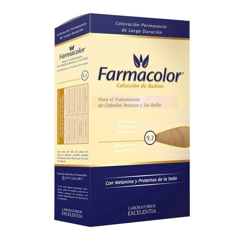 Farmacolor Individual Hair Coloring Kit Color Nbr 9.3 (47Gr/1.65Oz) - Permanent Dye, Cream Oxidant Cream, Balm, Shampoo Sachet & Disposable Gloves
