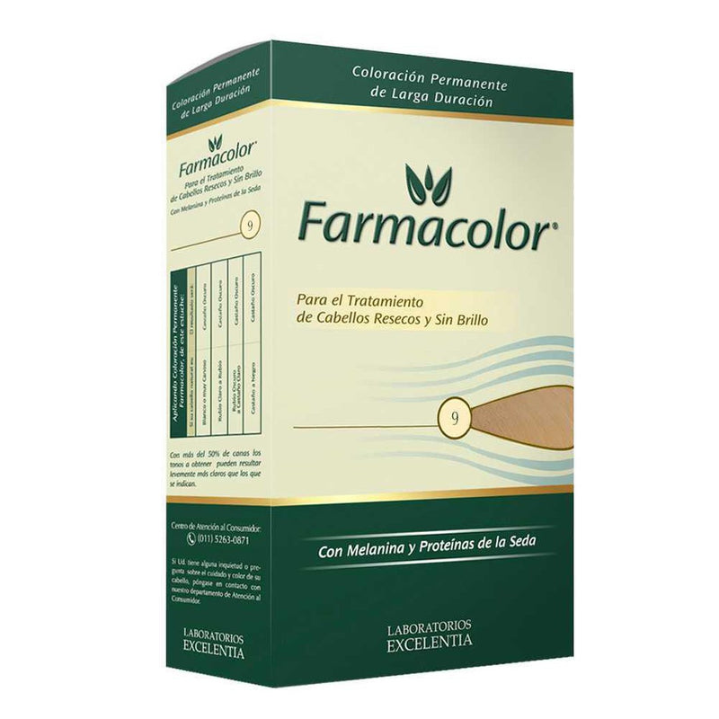 Farmacolor Individual Hair Coloring Kit N 9 - Very Light Blonde (47Gr / 1.65Oz) - Ammonia Free, Enriched with Almond Oil, Coconut & Avocado
