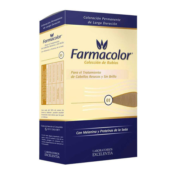 Farmacolor Individual Hair Coloring Kit - Permanent Color Nbr 01 (47Gr / 1.65Oz) with Activating Cream, Balm, Shampoo Sachet & Gloves