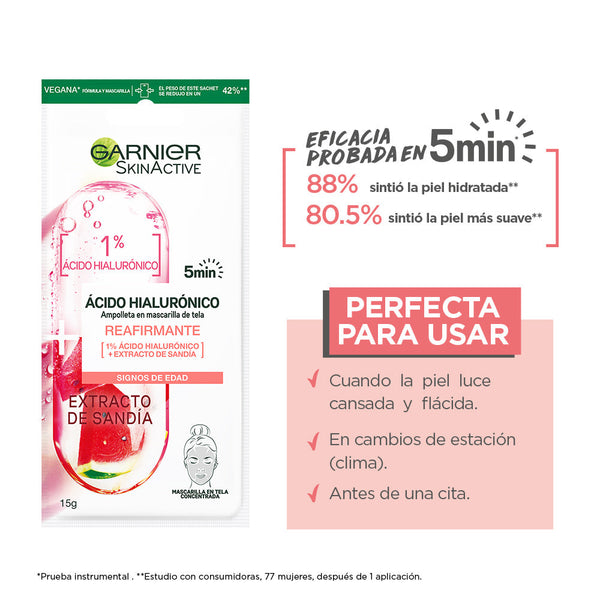 Garnier Ampoule in Fabric Mask - Watermelon Extract for Hydrated, Smooth Skin - Paraben Free & Cruelty Free
