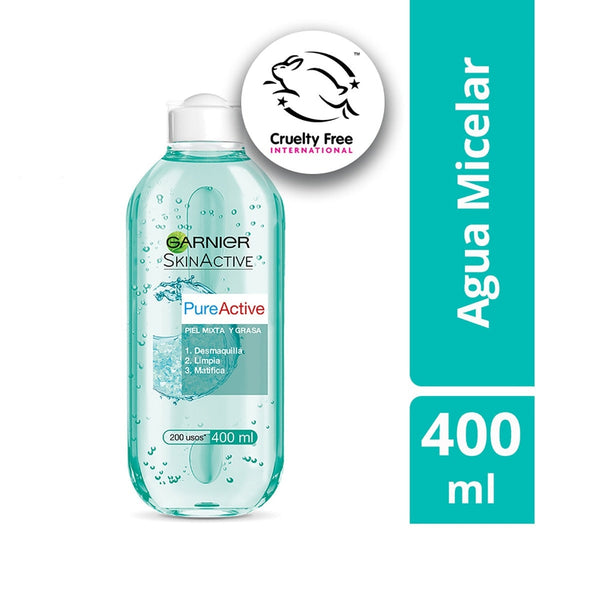 Garnier Pure Active Micellar Water For Oily Skin | 400ml / 13.52fl Oz | Deep Cleaning, Removes Makeup, Mattifies Skin, Reduces Shine | Fragrance-Free, No Rinsing Needed