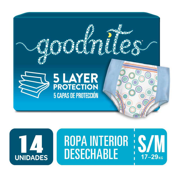 Goodnites Adult Underwear P-M (14 Units) - White Cotton Polyester Spandex Rayon Polyurethane Elastane - 4-11 Years Old