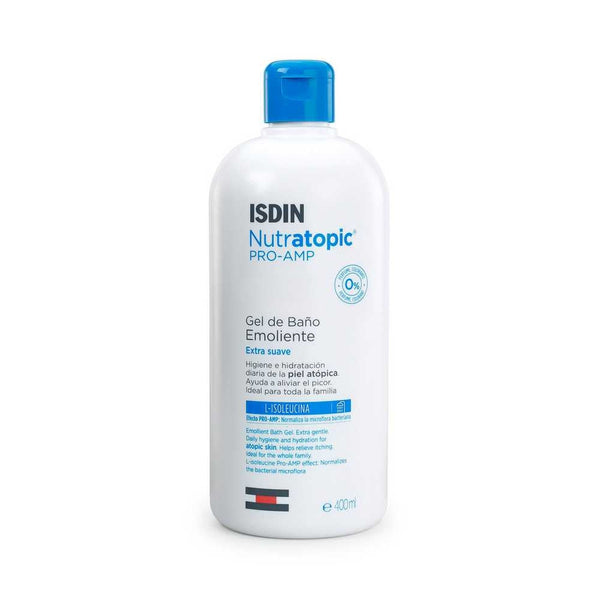 ISDIN Nutratopic Pro Amp Bath Gel - (400Ml / 13.52Fl Oz) with Rhamnosoft, Vitamin E, Glycerin, Allantoin & Panthenol to Reduce Skin Inflammation