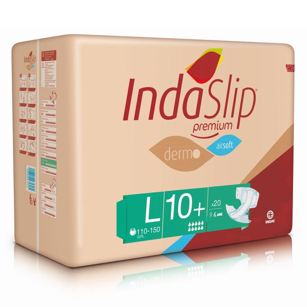 Indaslip Premium L10+ Adult Diaper Large Size 110 To 150 Cm Waist (20 Units): Comfort, Anti-Overflow, Odor Neutralizing & High Absorption Capacity