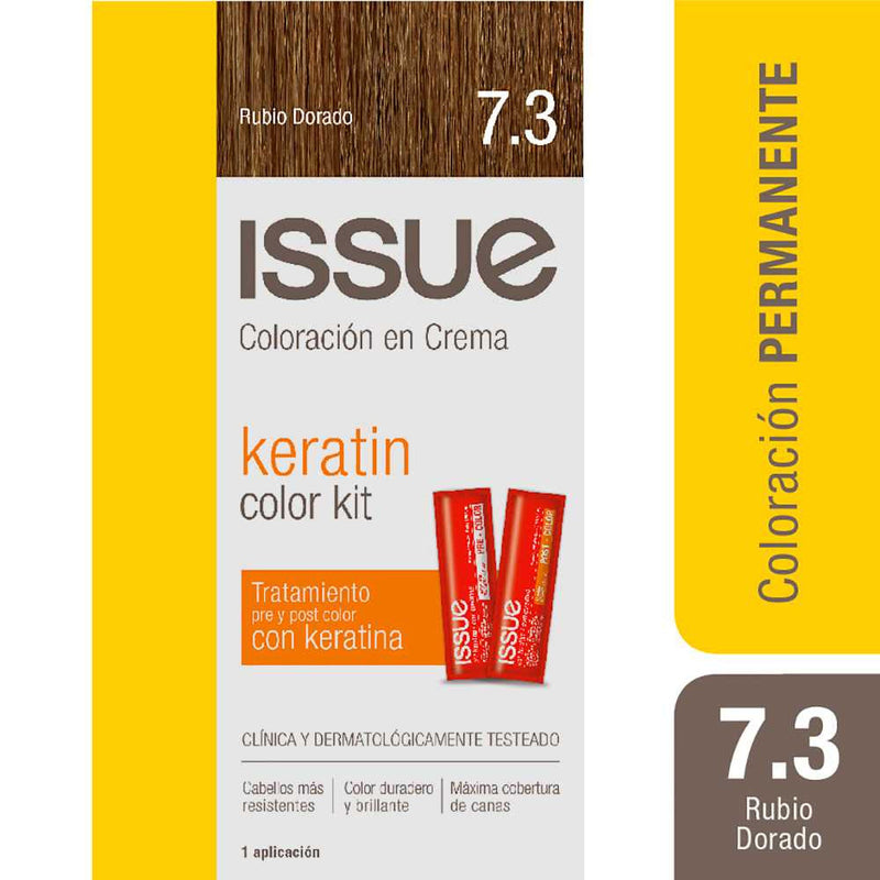 Issue Permanent Hair Color w Keratin Nbr. 7.3 Golden Blonde - Repair Hair Fiber, Natural Ingredients, Long-lasting Color, Easy to Use (1 Kit)