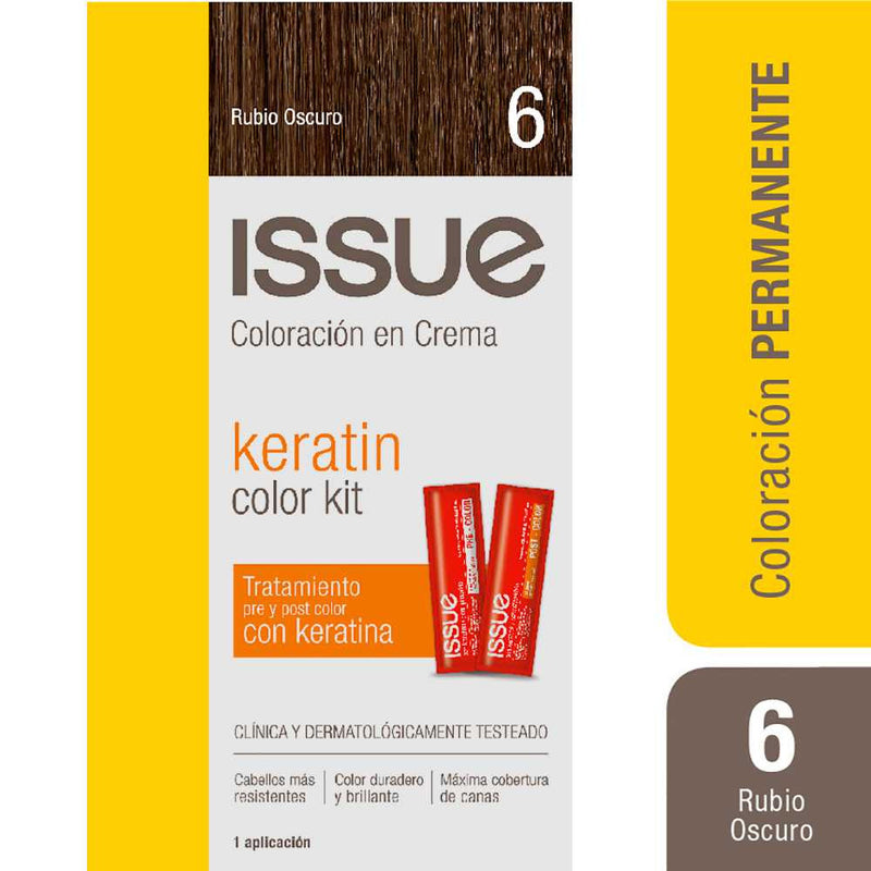 Issue Permanent Hair Coloring Kit with Keratin Nbr. 6 Dark Blonde - Ammonia-Free, Safe for All Hair Types, No Animal Testing