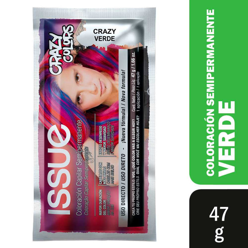 Issue Semi Permanent Crazy Colors Green Hair Color Kit - No Ammonia, Cream Formula with Pure and Vibrant Pigments