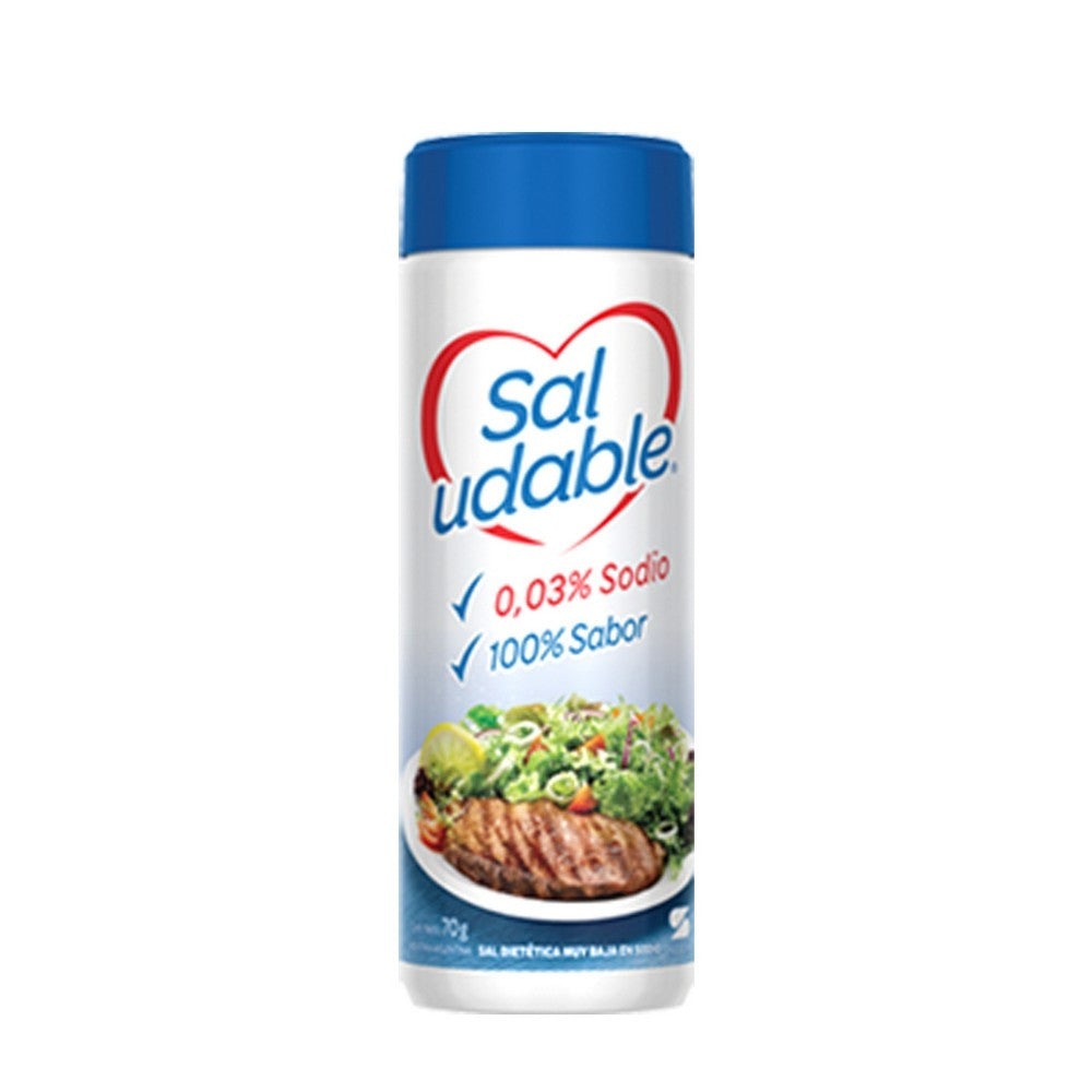 Low Sodium Saludable Salt 0.03% - 70G / 2.46Oz - Natural, Non-GMO, Gluten-Free, Kosher Certified and Unrefined