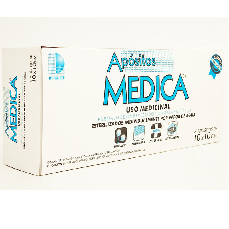 Medica APOSITOS BOX 10x10 (8 Envelopes): Sterile, Non-Adhesive, Breathable, Waterproof, Hypoallergenic, Antimicrobial, Flexible & Reusable Wound Dressings