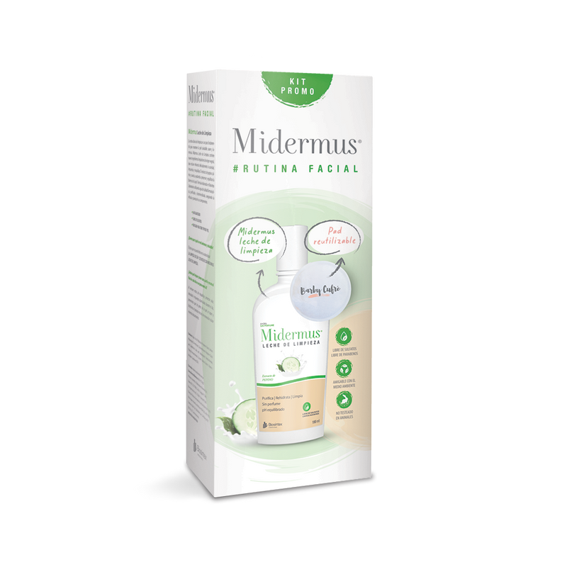Midermus Duo Pack: Cleansing Milk & Reusable Pad - Natural Ingredients, Hypoallergenic, Cruelty Free & Vegan Friendly - 180ml / 6.08fl oz