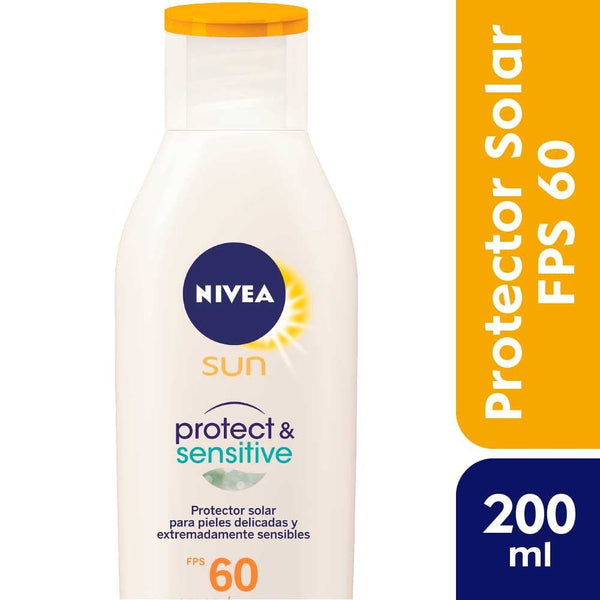 NIVEA Sun Protection & Sensitive SPF60 (200ml/6.76fl oz) - UVA/UVB Protection, Aloe Vera Extract, Water Resistant & Suitable for Sensitive Skin