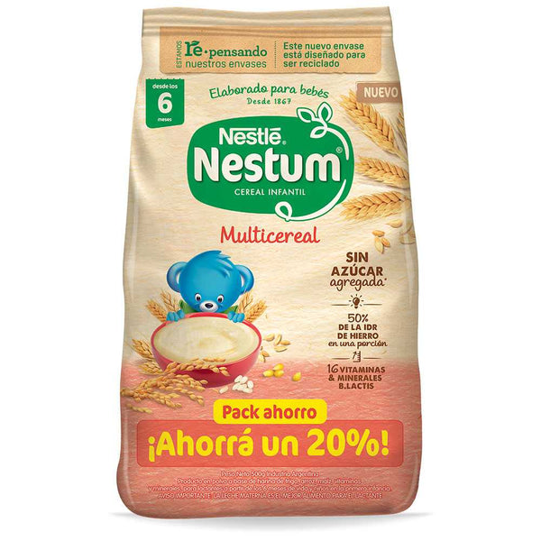 Nestum Multicereal Children's Cereal Without Sugar 500gr/16.9oz - Gluten-Free, Probiotic, High in Vitamins & Minerals