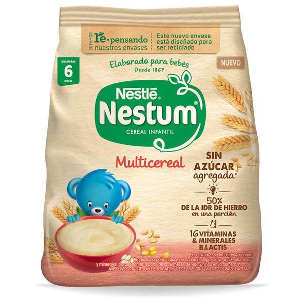 Nestum Sugar-Free Children's Cereal Multicereal: Probiotic & Nutrient-Rich, Preservative-Free Cereal for Babies 6+ Months Old (225Gr / 7.60Oz)