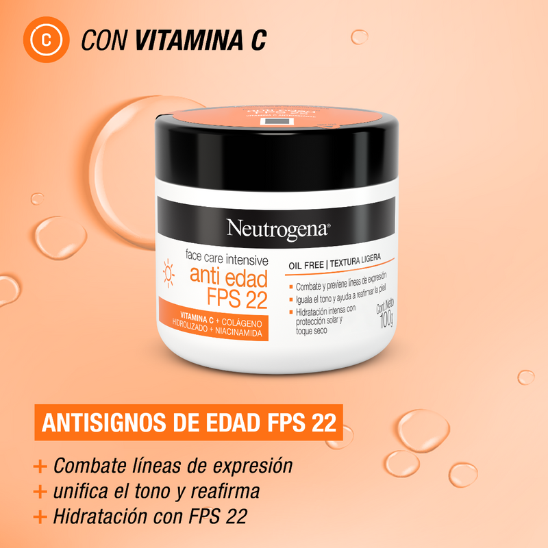 Neutrogena Face Care Intensive Anti-Aging Cream FPS22 with Vitamin C, Collagen, Niacinamide - 100ml / 3.38fl oz